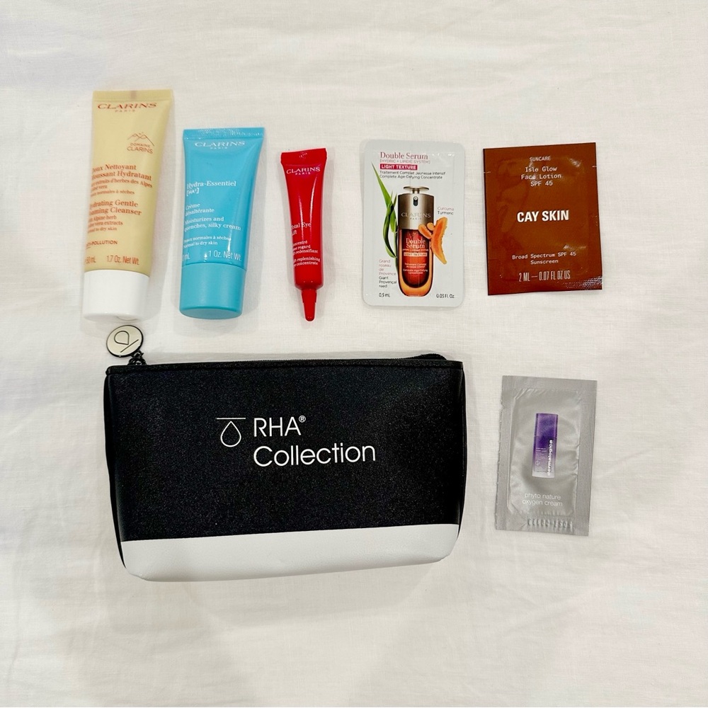 RHA Collection Cosmetic Bag with Clarins Skincare Samples